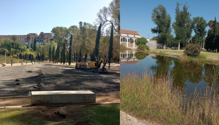 One of the ponds in Zafra Park is removed